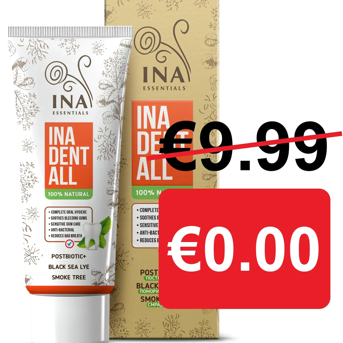 + Gift Natural Fluoride-Free Toothpaste Ina Dent-All