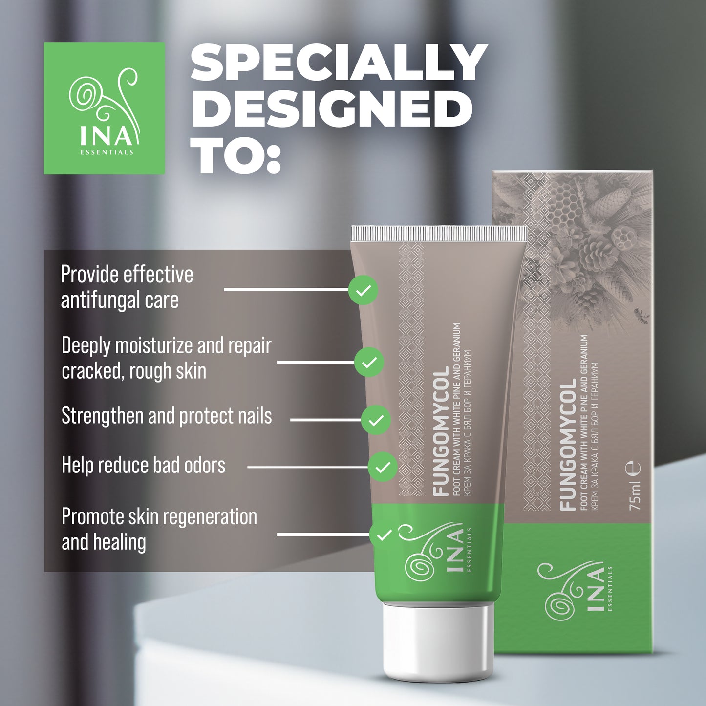 2 in 1 Cream for Nail fungus and dry, cracked skin - with White pine, Urea and Geranium