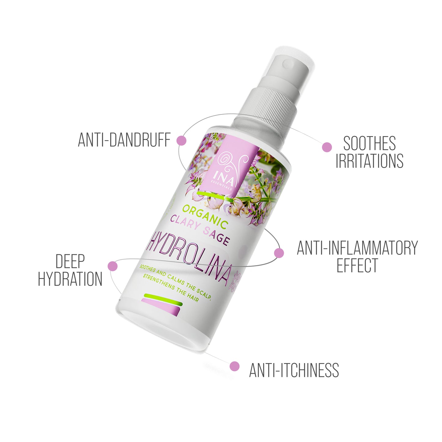 Organic Clary Sage Water - Hydrolina for Dandruff and Itching scalp