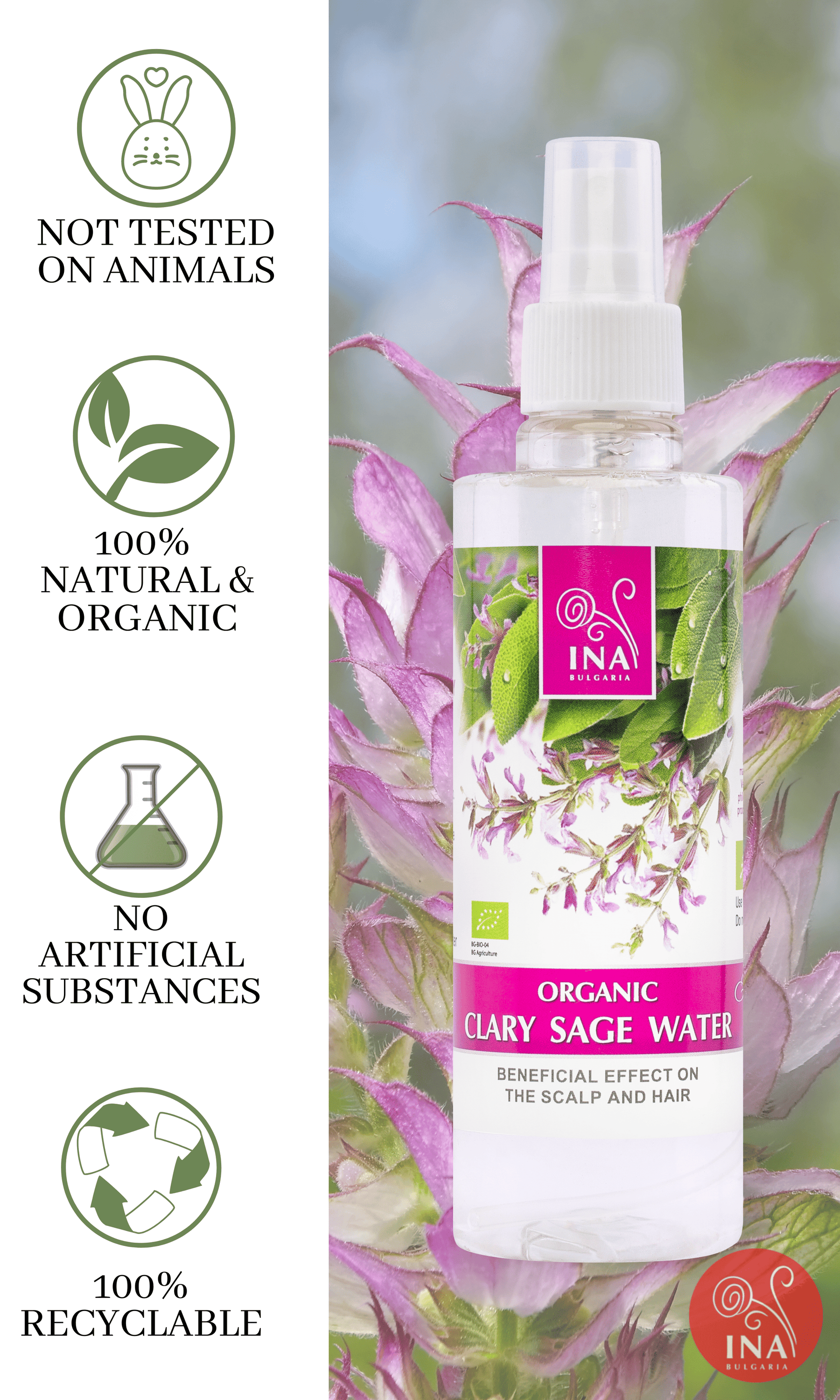 *SECRET OFFER* Organic Clary Sage Water with anti-dandruff effect - 200ml (Hydrolat)