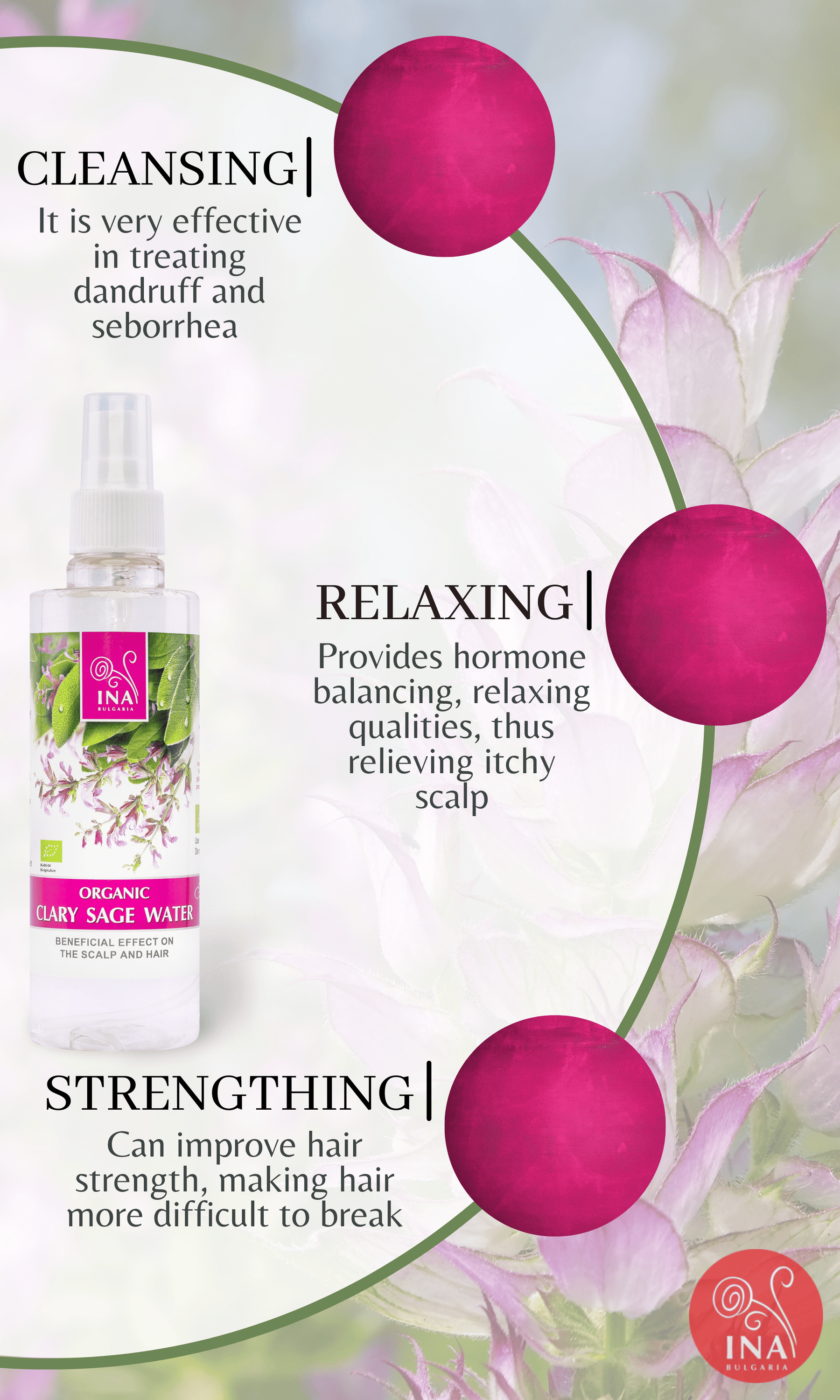 *SECRET OFFER* Organic Clary Sage Water with anti-dandruff effect - 200ml (Hydrolat)