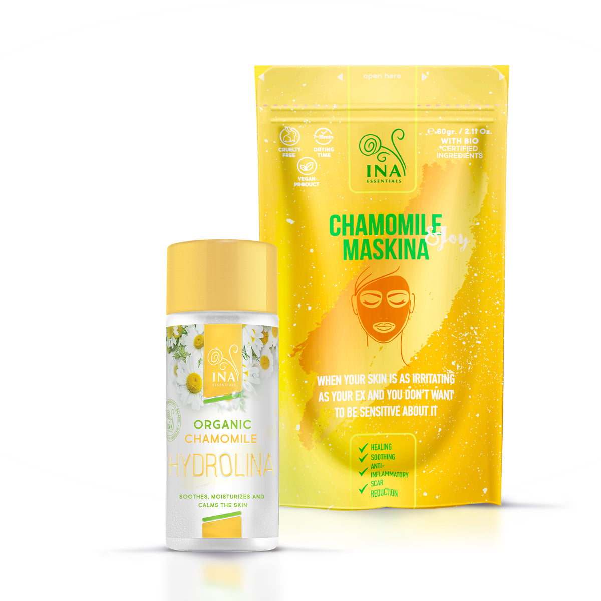 Chamomile Maskina (60g) & Chamomile water-Hydrolina - DIY Combo for SENSITIVE and IRRITATED skin